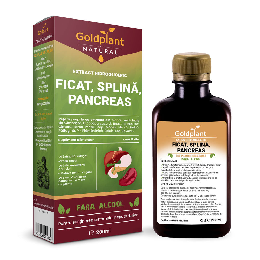 Ficat, Splină, Pancreas – Tinctură fără alcool 200ml, Extract hidrogliceric concentrat