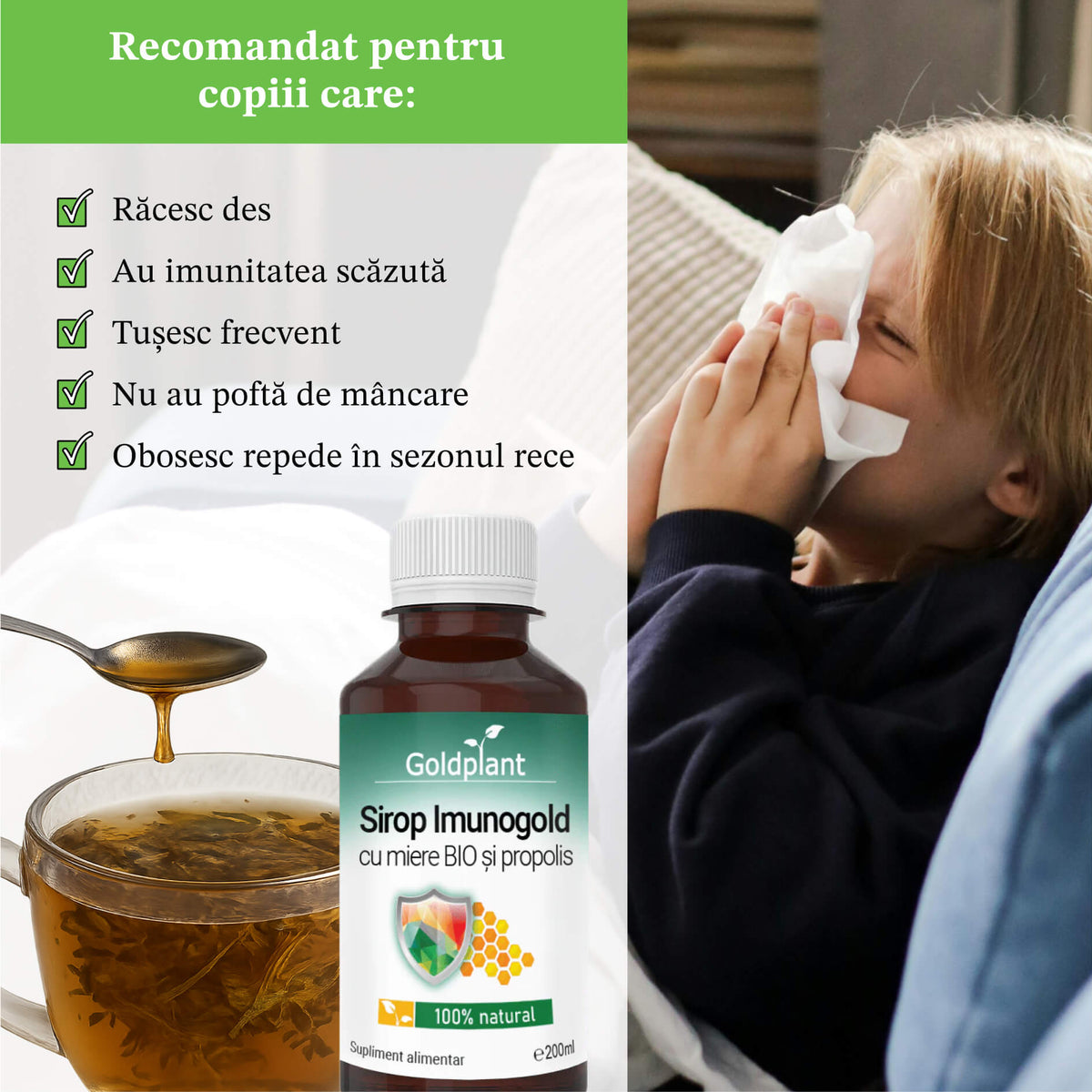 Cura Imunogold pentru Copii + 1 Ceai GRATIS – 36 de zile de imunitate naturală (3 Siropuri Imunogold)
