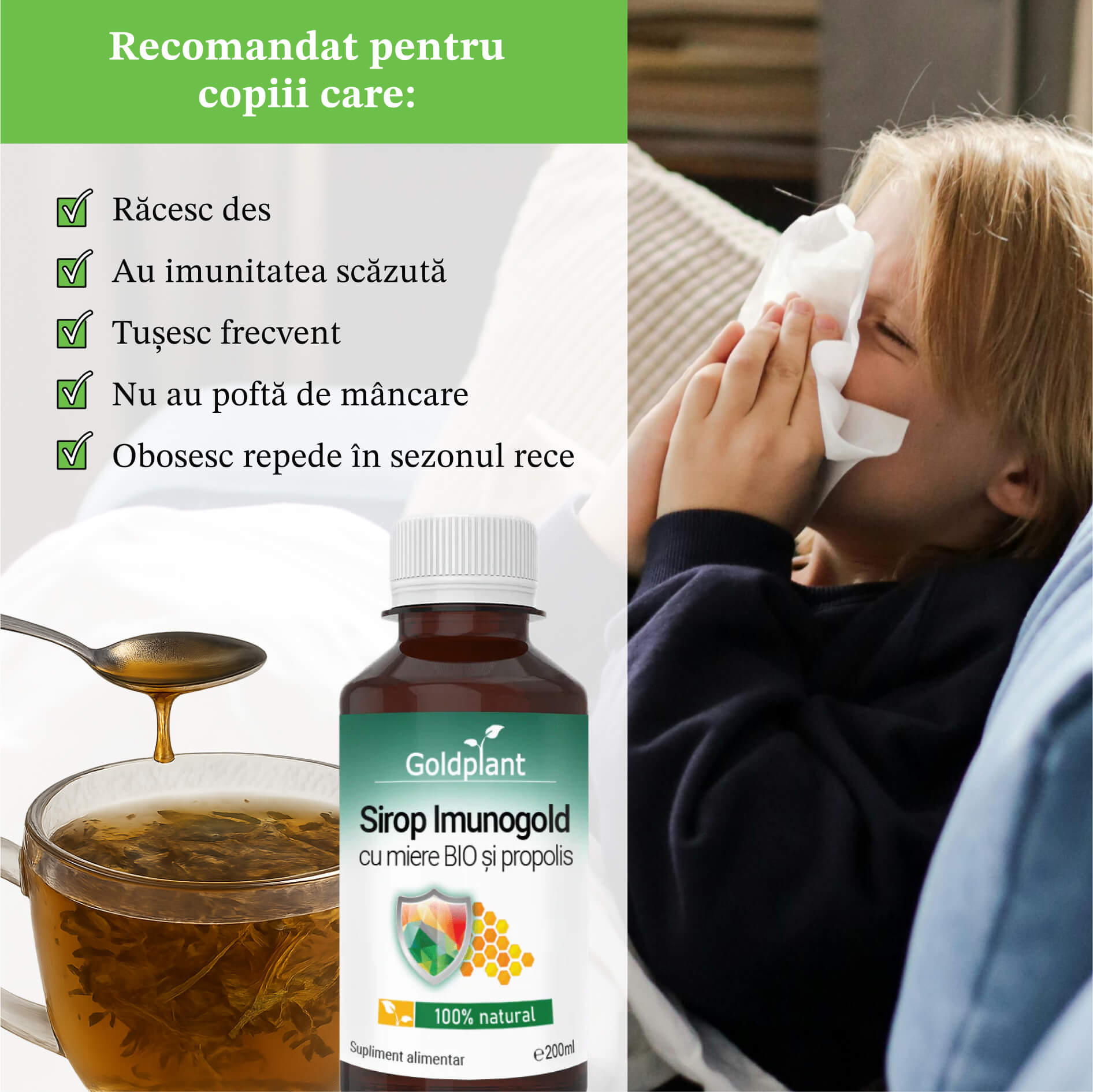 Cura Imunogold pentru Copii + 1 Ceai GRATIS – 36 de zile de imunitate naturală (3 Siropuri Imunogold)